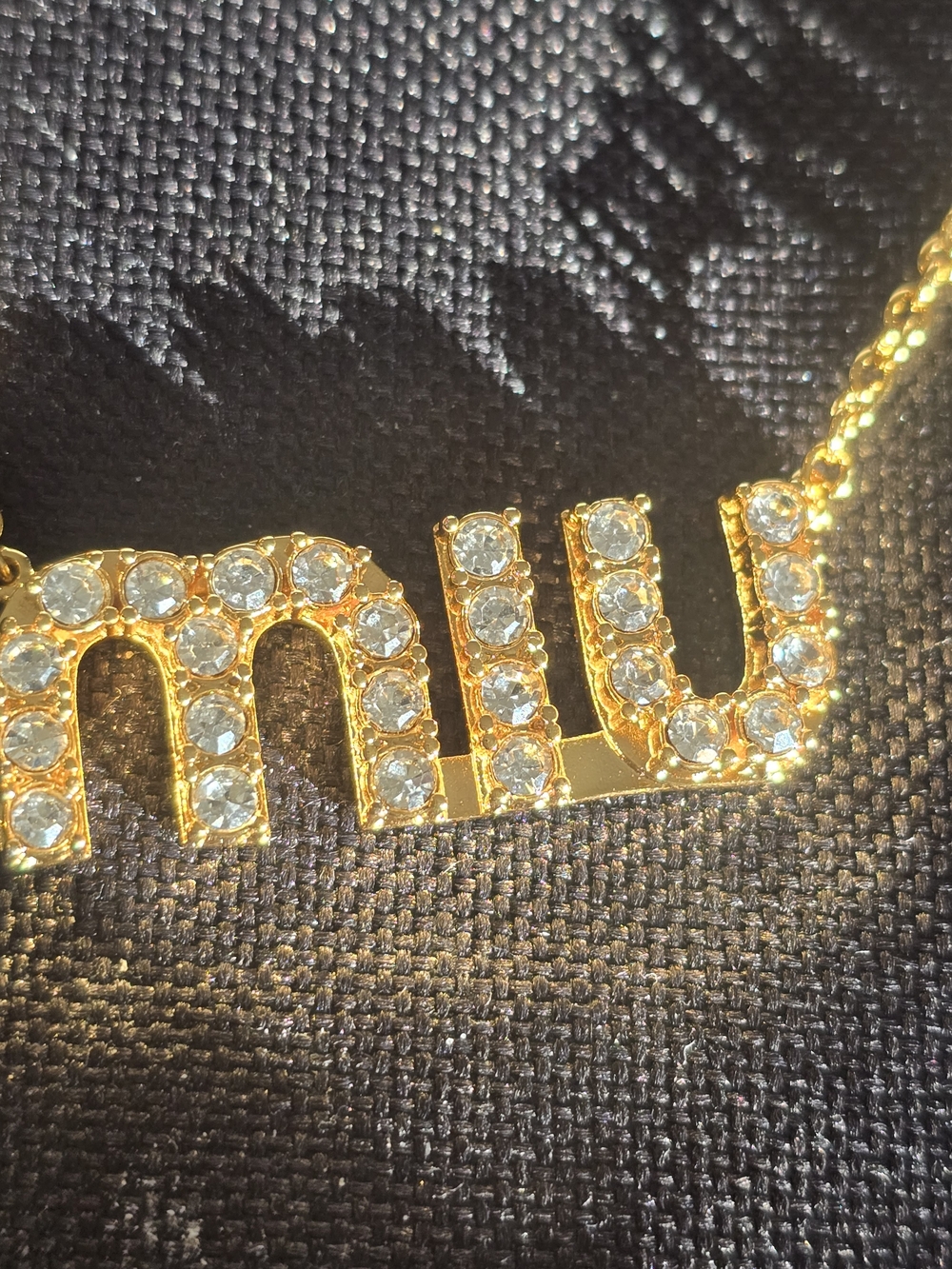 MiuMiu Gold-tone Crystal Lettering Necklace - Picture 3 of 7